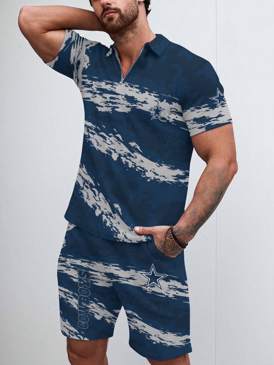 Dallas Cowboy Limited Edition ZIP Polo Shirt And Shorts Two-Piece Suits