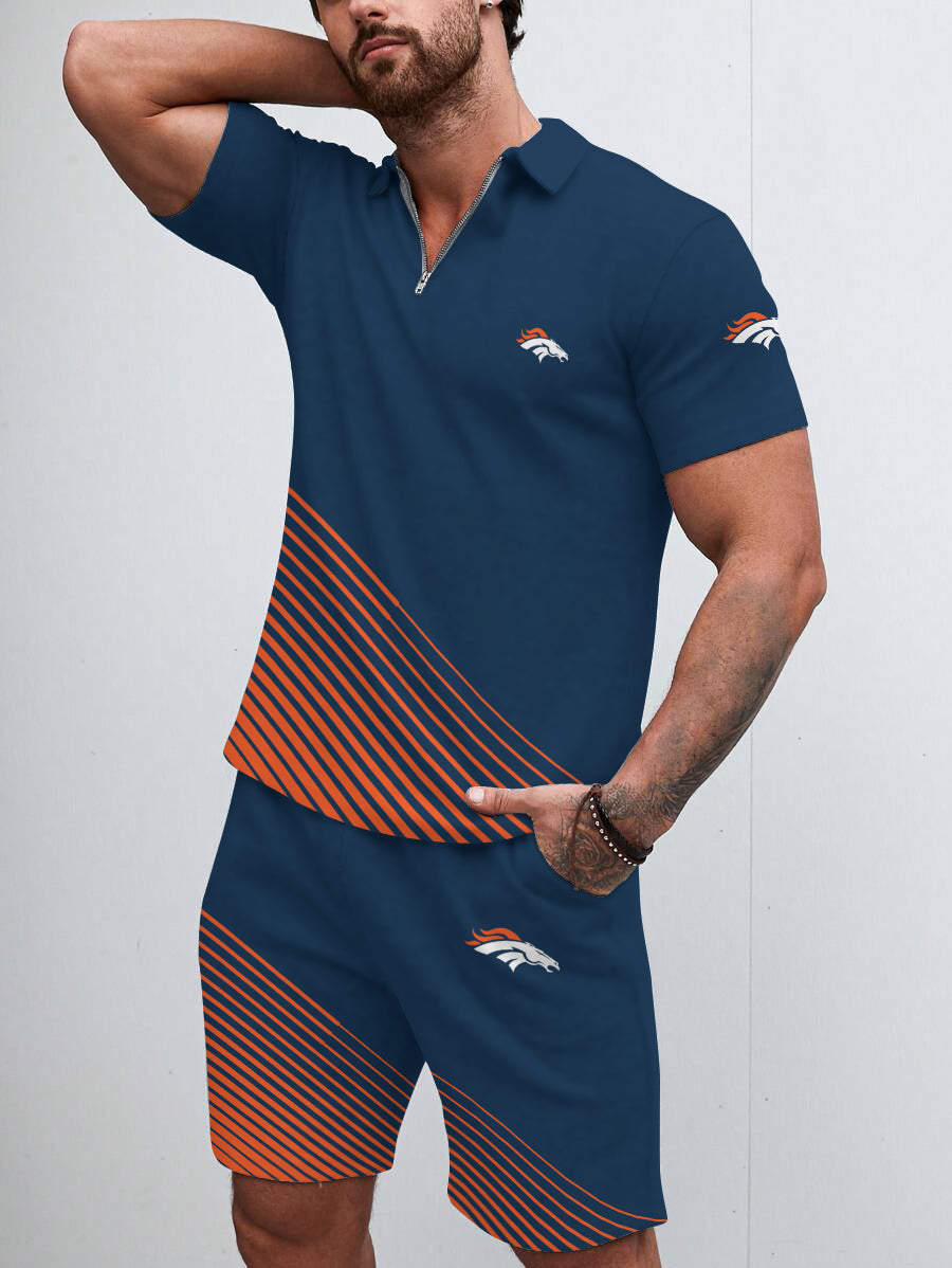 Denver Broncos  Limited Edition ZIP Polo Shirt And Shorts Two-Piece Suits