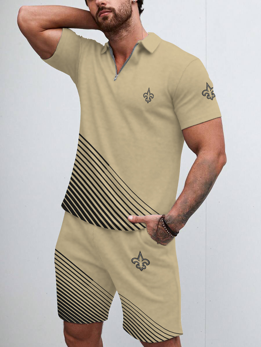New Orleans Saints  Limited Edition ZIP Polo Shirt And Shorts Two-Piece Suits