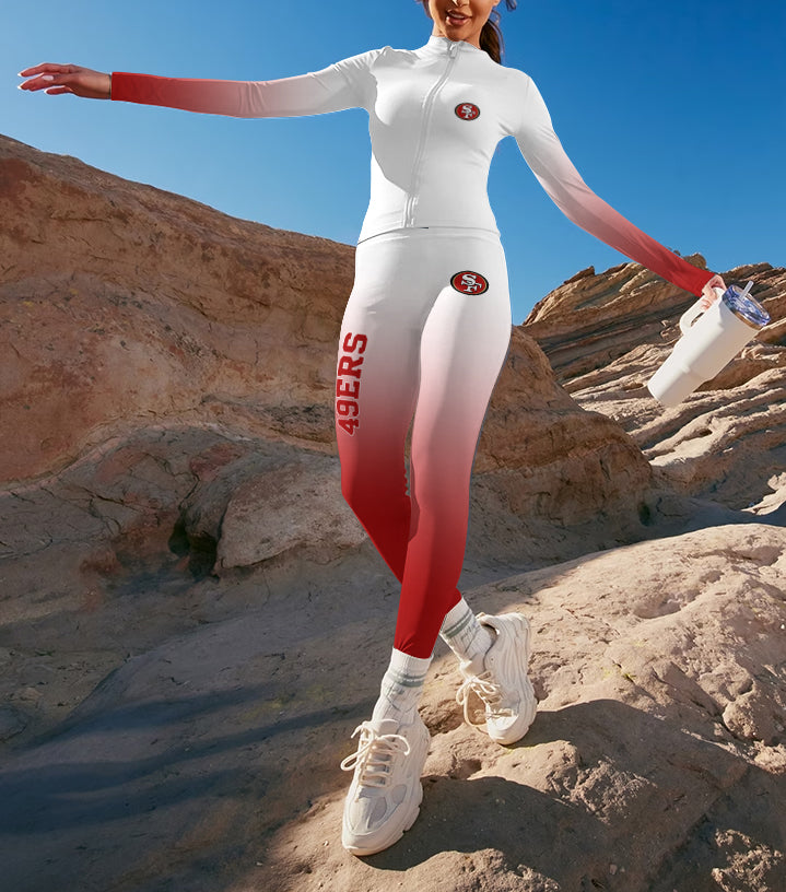 San Francisco 49ers 2 Piece Workout  Sets :Sculpt High Waist Gym Leggings & long Sleeve Sports Top