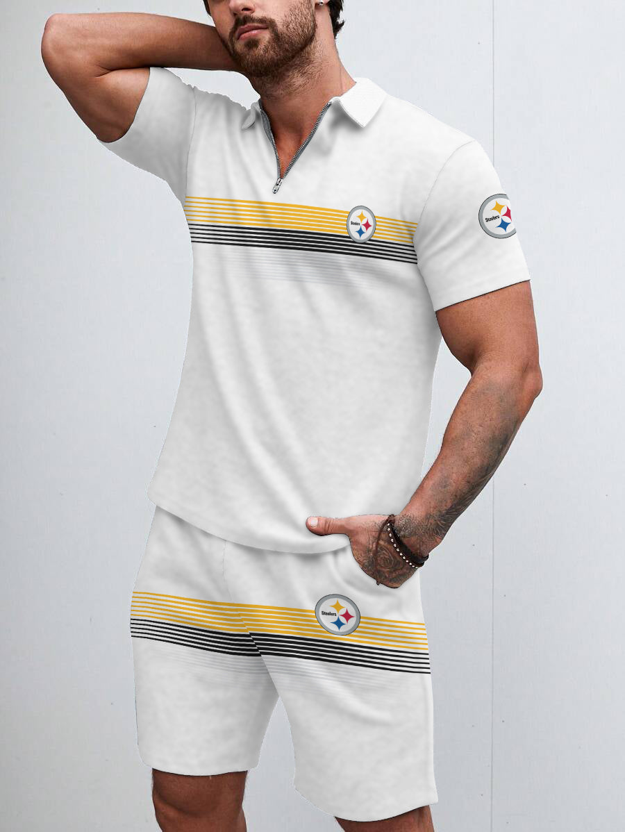 Pittsburgh Steelers Limited Edition ZIP Polo Shirt And Shorts Two-Piece Suits