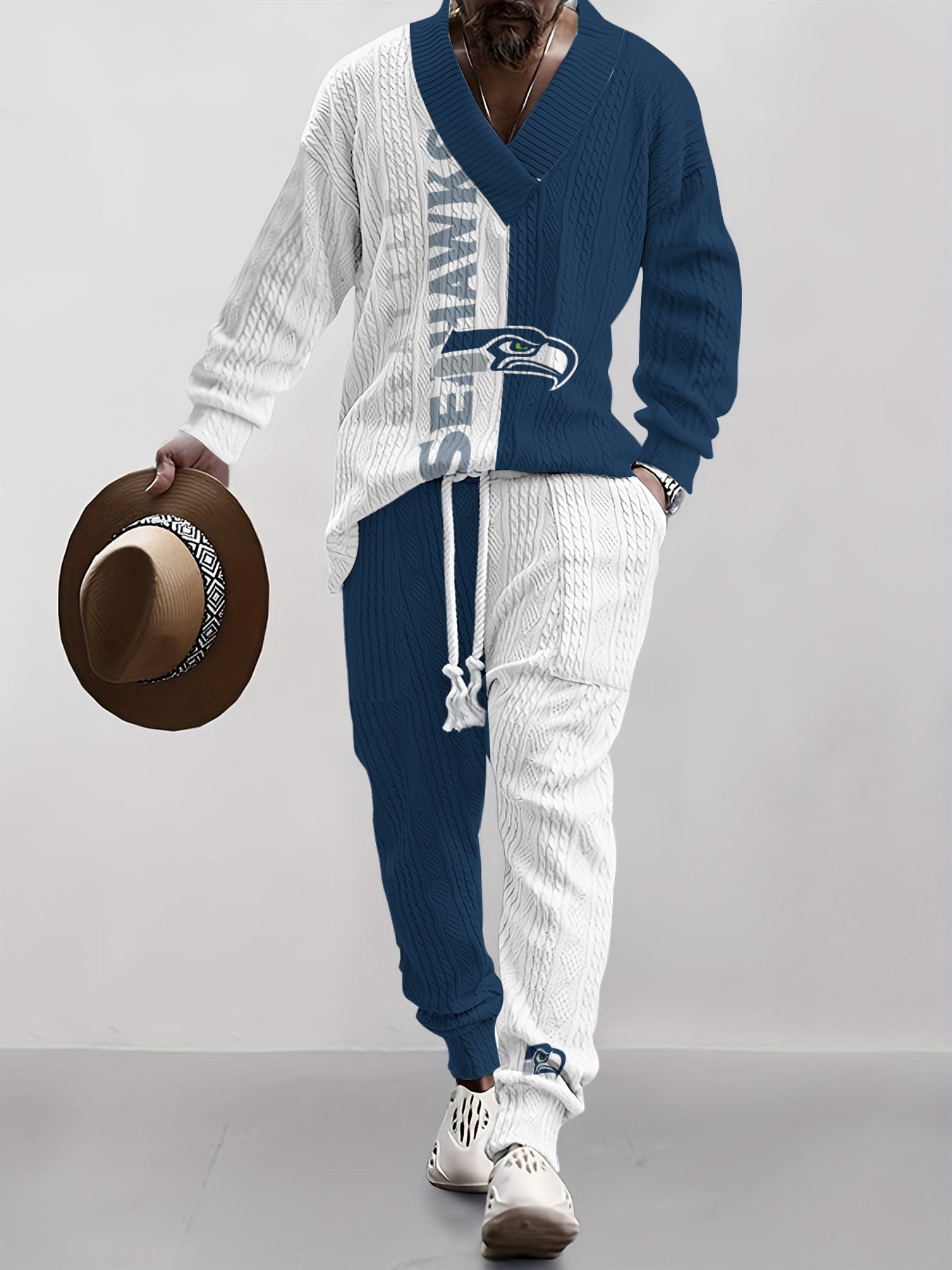 Seattle Seahawks  Classic All-Season Long Sleeve V-Neck Pullover Sweater