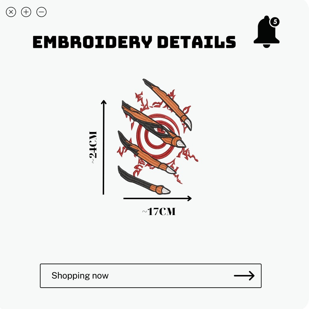NARUTO SEAL CLAW Embroidered T-shirt