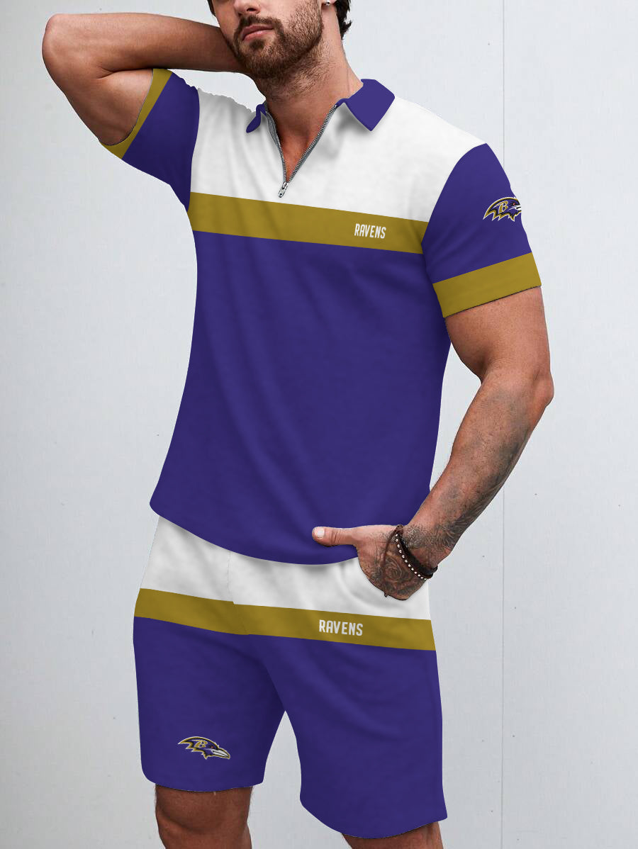 Baltimore Ravens  Limited Edition ZIP Polo Shirt And Shorts Two-Piece Suits