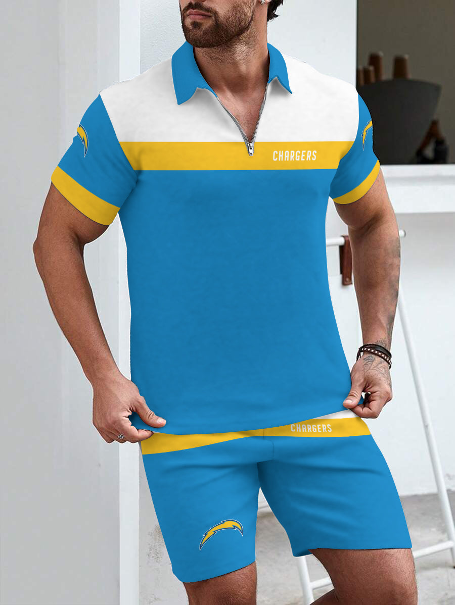Los Angeles Chargers  Limited Edition ZIP Polo Shirt And Shorts Two-Piece Suits