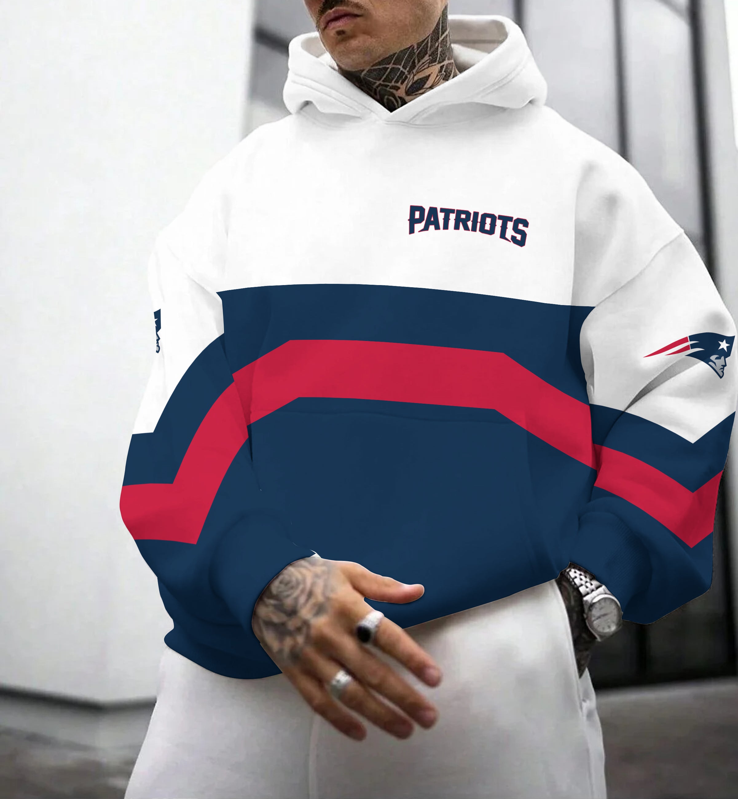 New England Patriots  Printed Hooded Pocket Pullover Hoodie