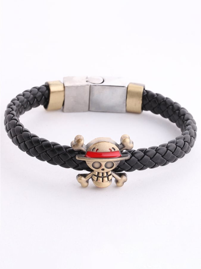 Creative   Skull Logo Woven Leather Bracelet