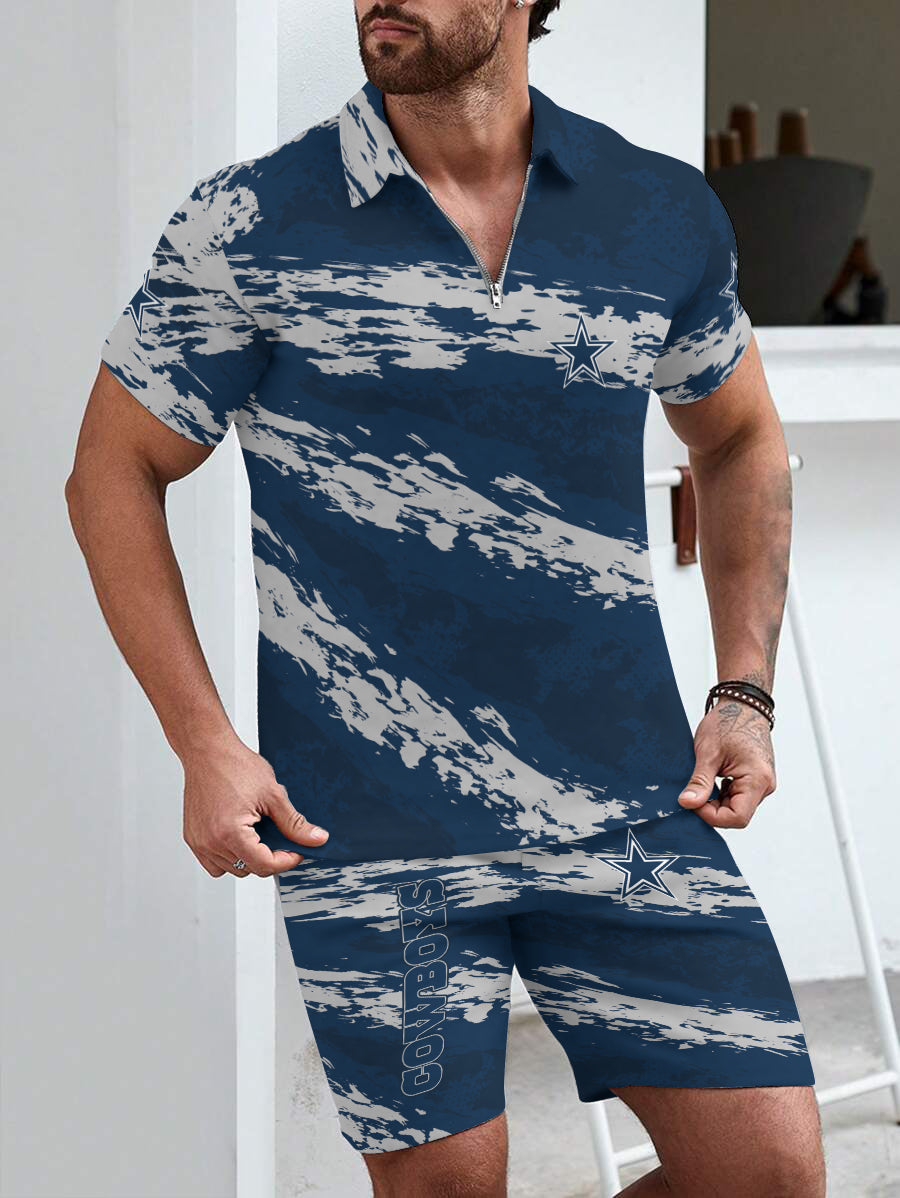 Dallas Cowboy Limited Edition ZIP Polo Shirt And Shorts Two-Piece Suits