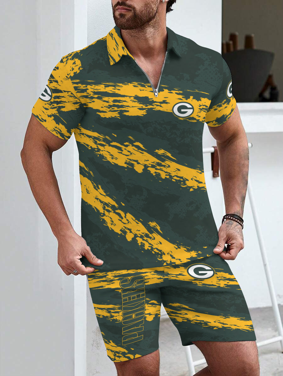 Green Bay Packers Limited Edition ZIP Polo Shirt And Shorts Two-Piece Suits