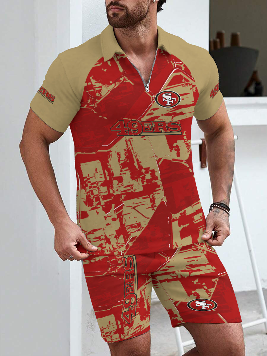 San Francisco 49ers Limited Edition ZIP Polo Shirt And Shorts Two-Piece Suits