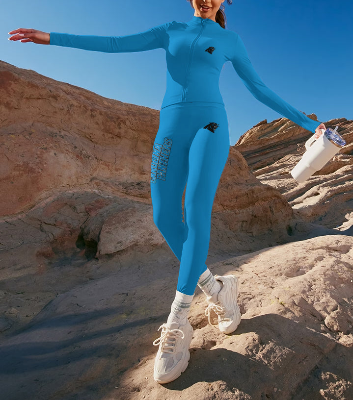 Carolina Panthers 2 Piece Workout  Sets :Sculpt High Waist Gym Leggings & long Sleeve Sports Top