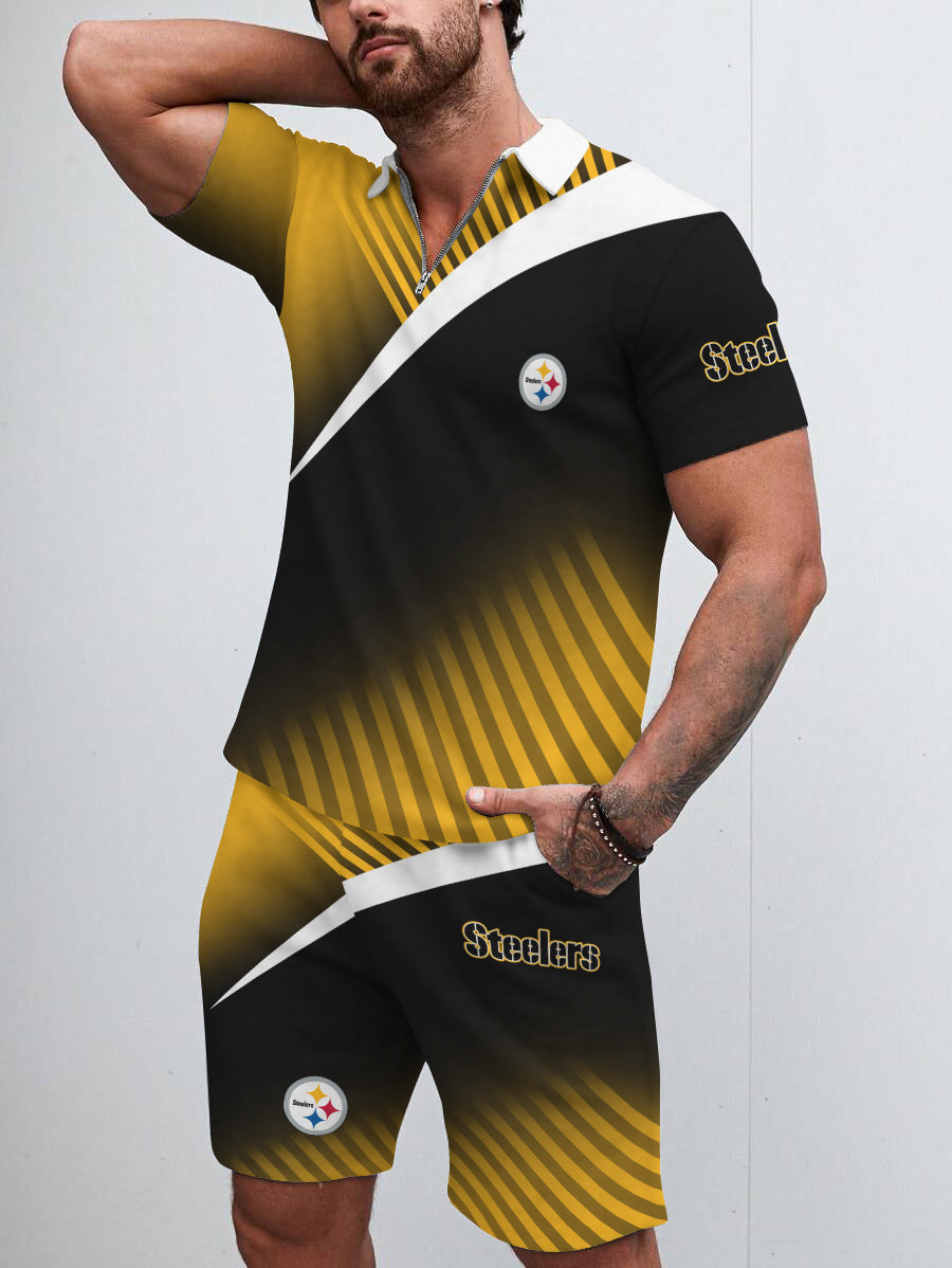 Pittsburgh Steelers Limited Edition ZIP Polo Shirt And Shorts Two-Piece Suits