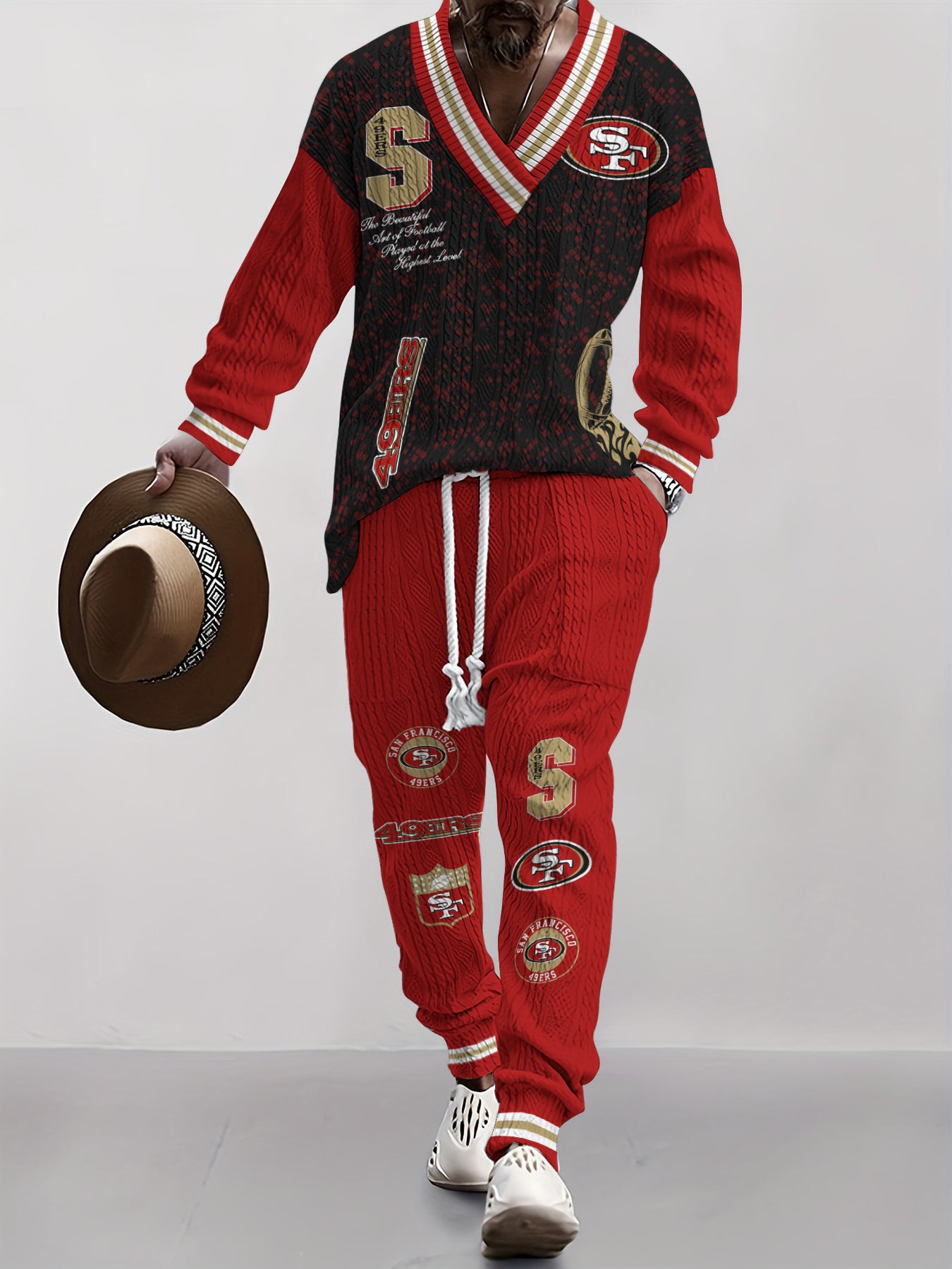 San Francisco 49ers  Classic All-Season Long Sleeve V-Neck Pullover Sweater