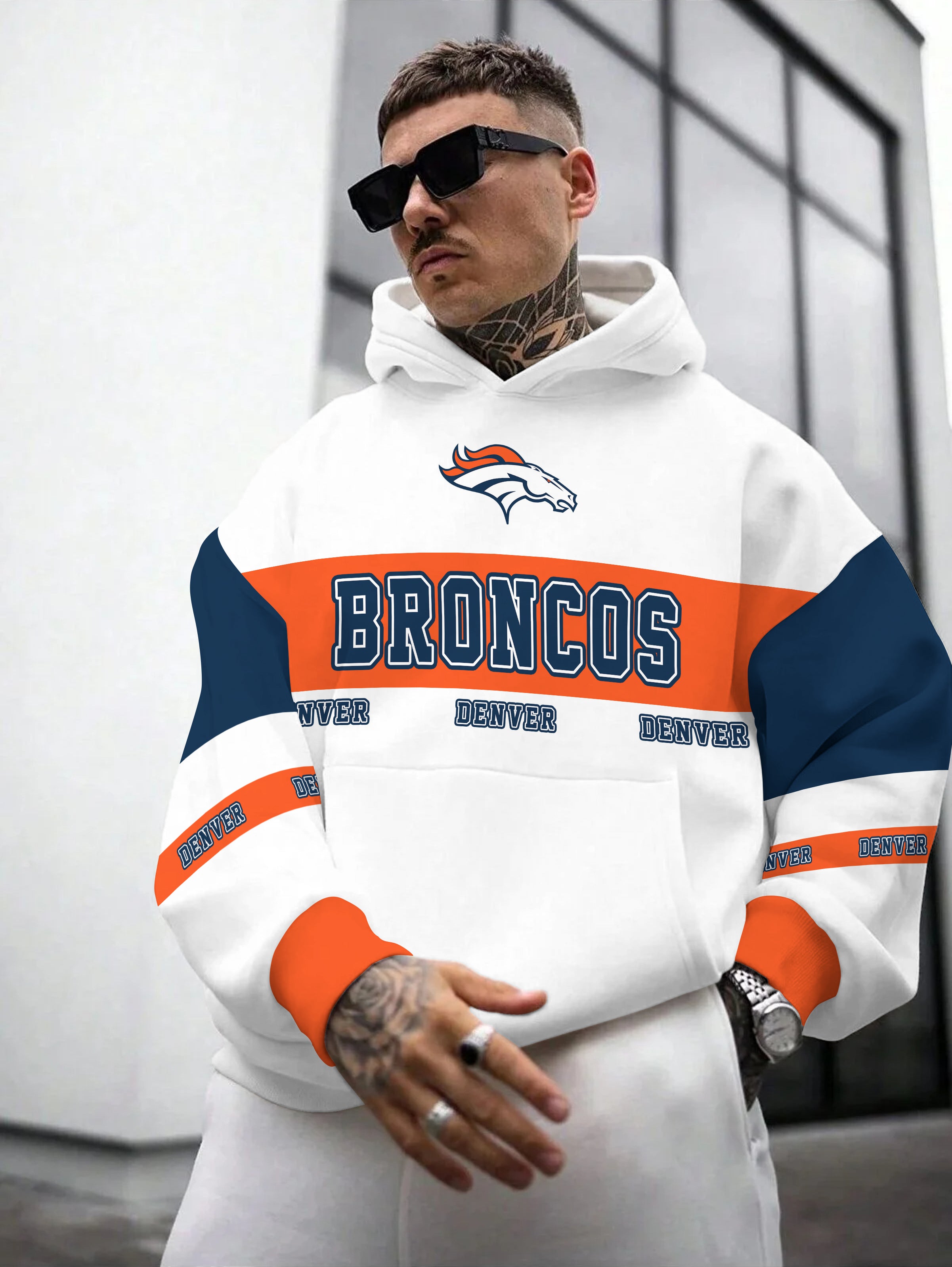 Denver Broncos Printed Hooded Pocket Pullover Hoodie