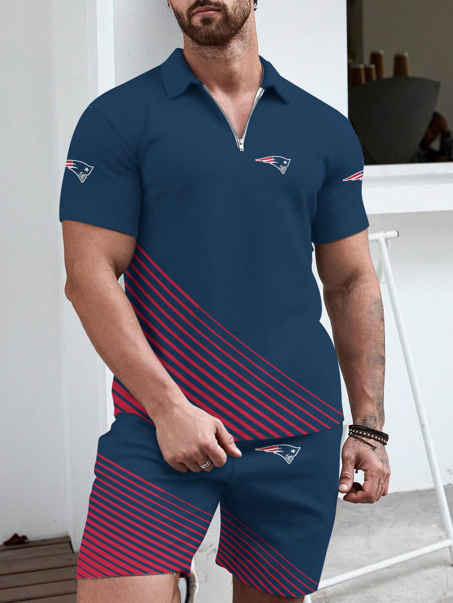 New England Patriots  Limited Edition ZIP Polo Shirt And Shorts Two-Piece Suits