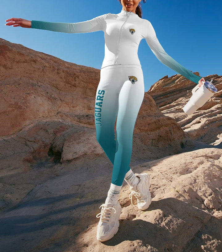 Jacksonville Jaguars 2 Piece Workout  Sets :Sculpt High Waist Gym Leggings & long Sleeve Sports Top