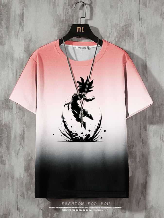 Men's Fashion Casual Gradient Anime Print T-shirt