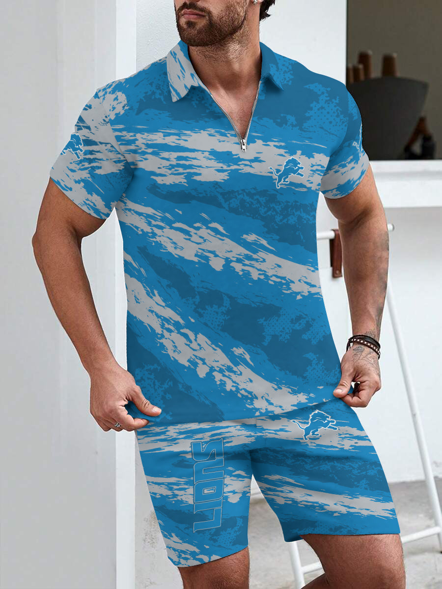 Detroit Lions Limited Edition ZIP Polo Shirt And Shorts Two-Piece Suits