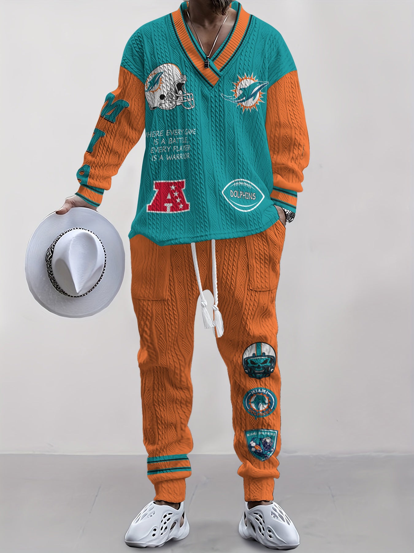 Miami Dolphins Classic All-Season Long Sleeve V-Neck Pullover Sweater