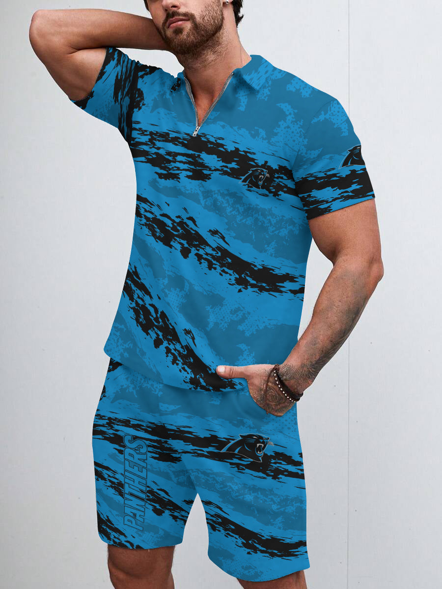 Carolina Panthers Limited Edition ZIP Polo Shirt And Shorts Two-Piece Suits