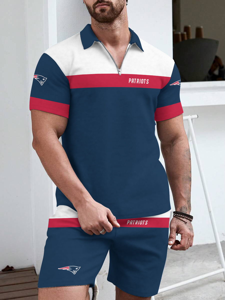 New England Patriots  Limited Edition ZIP Polo Shirt And Shorts Two-Piece Suits