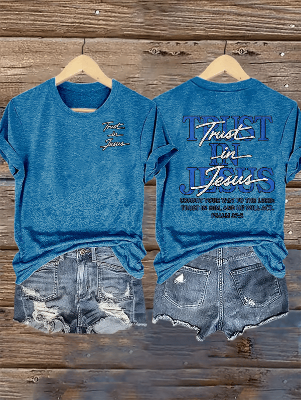 Women's  "Trust in Jesus" 37:5 Bible Verse Design Print T-Shirt