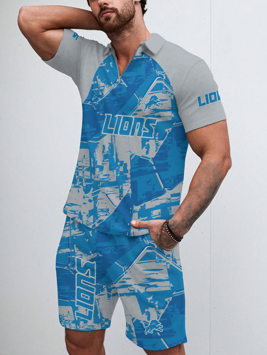 Detroit Lions Limited Edition ZIP Polo Shirt And Shorts Two-Piece Suits