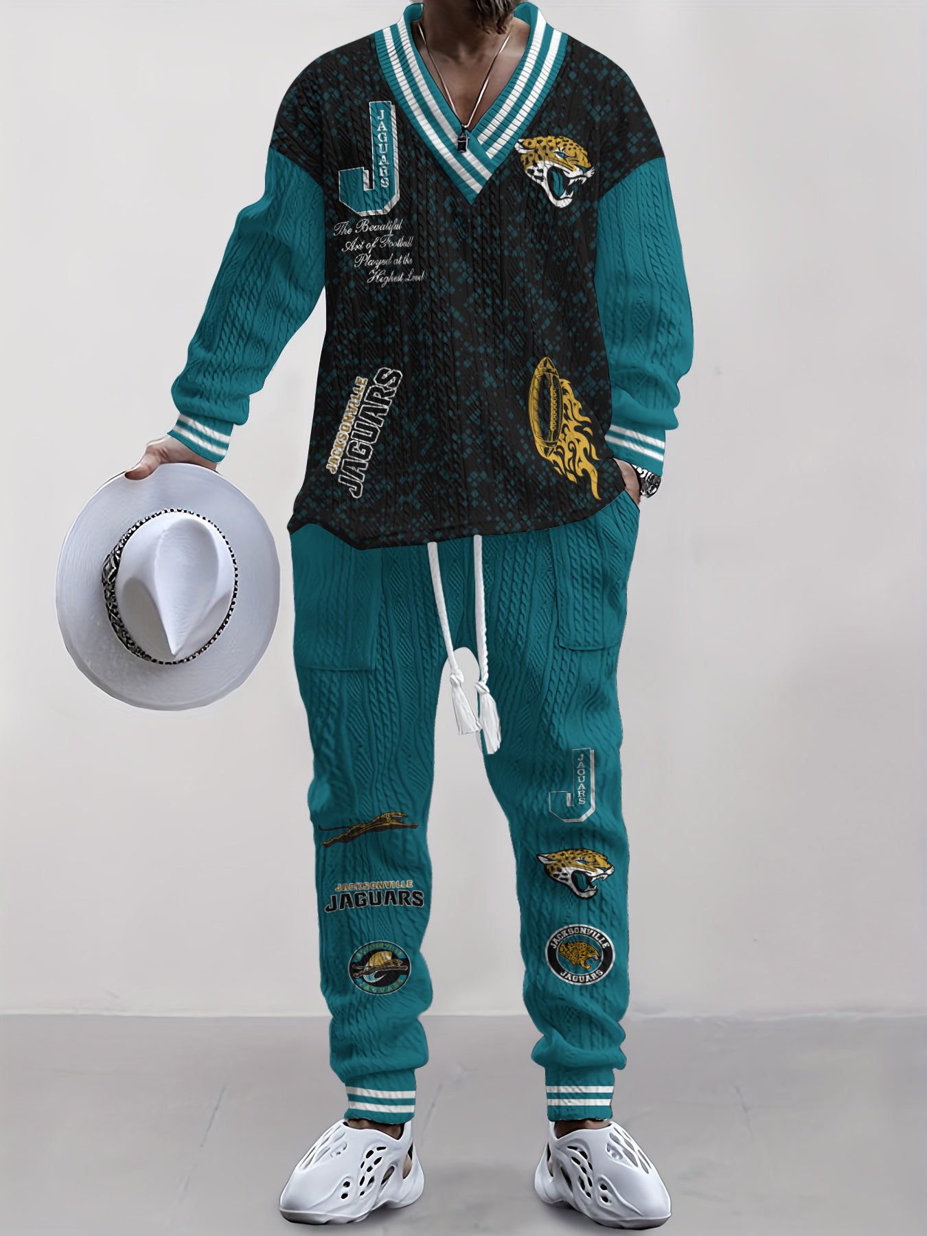 Jacksonville Jaguars  Classic All-Season Long Sleeve V-Neck Pullover Sweater