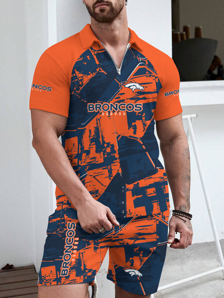 Denver Broncos Limited Edition ZIP Polo Shirt And Shorts Two-Piece Suits