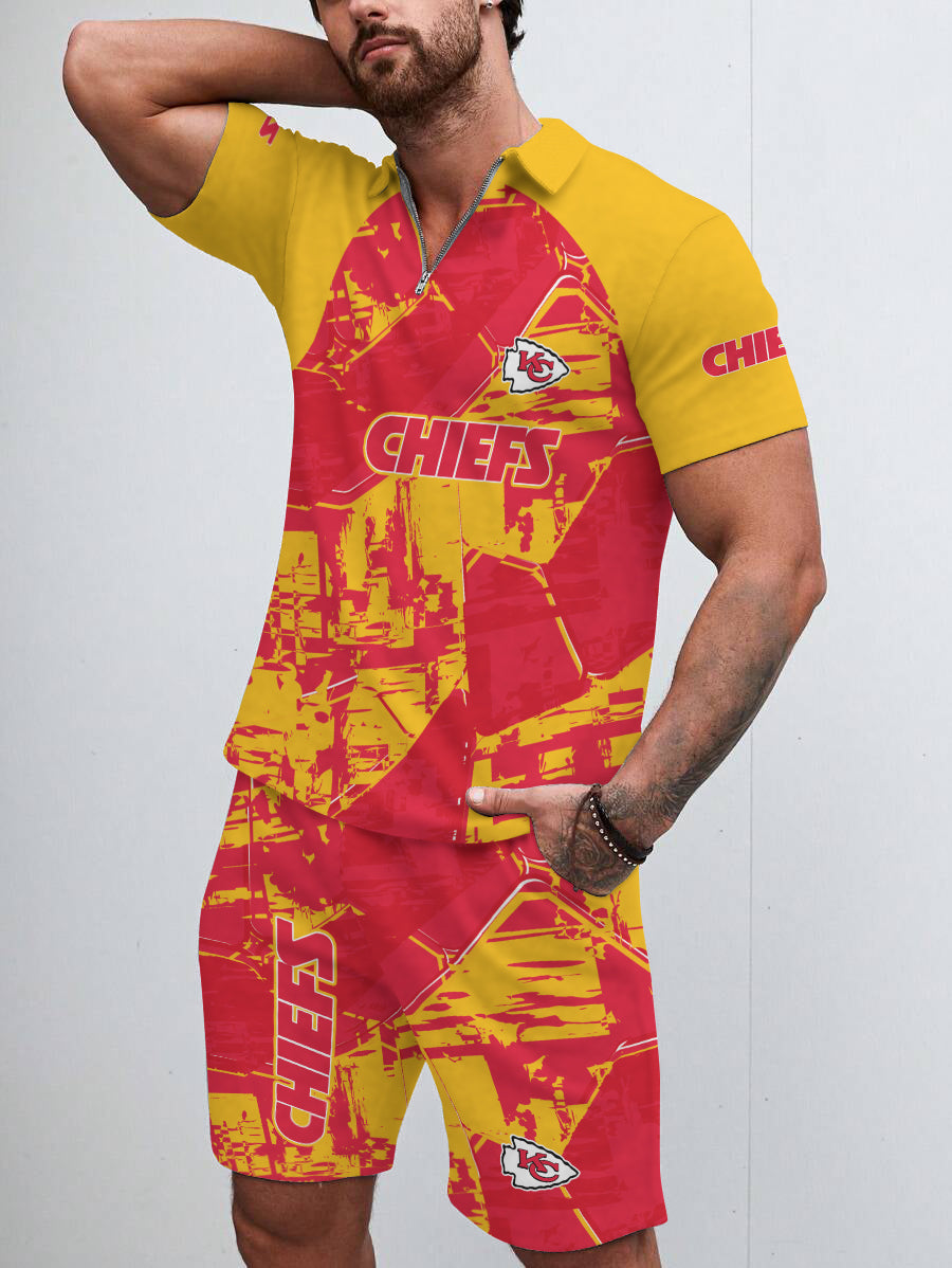 Kansas City Chiefs Limited Edition ZIP Polo Shirt And Shorts Two-Piece Suits