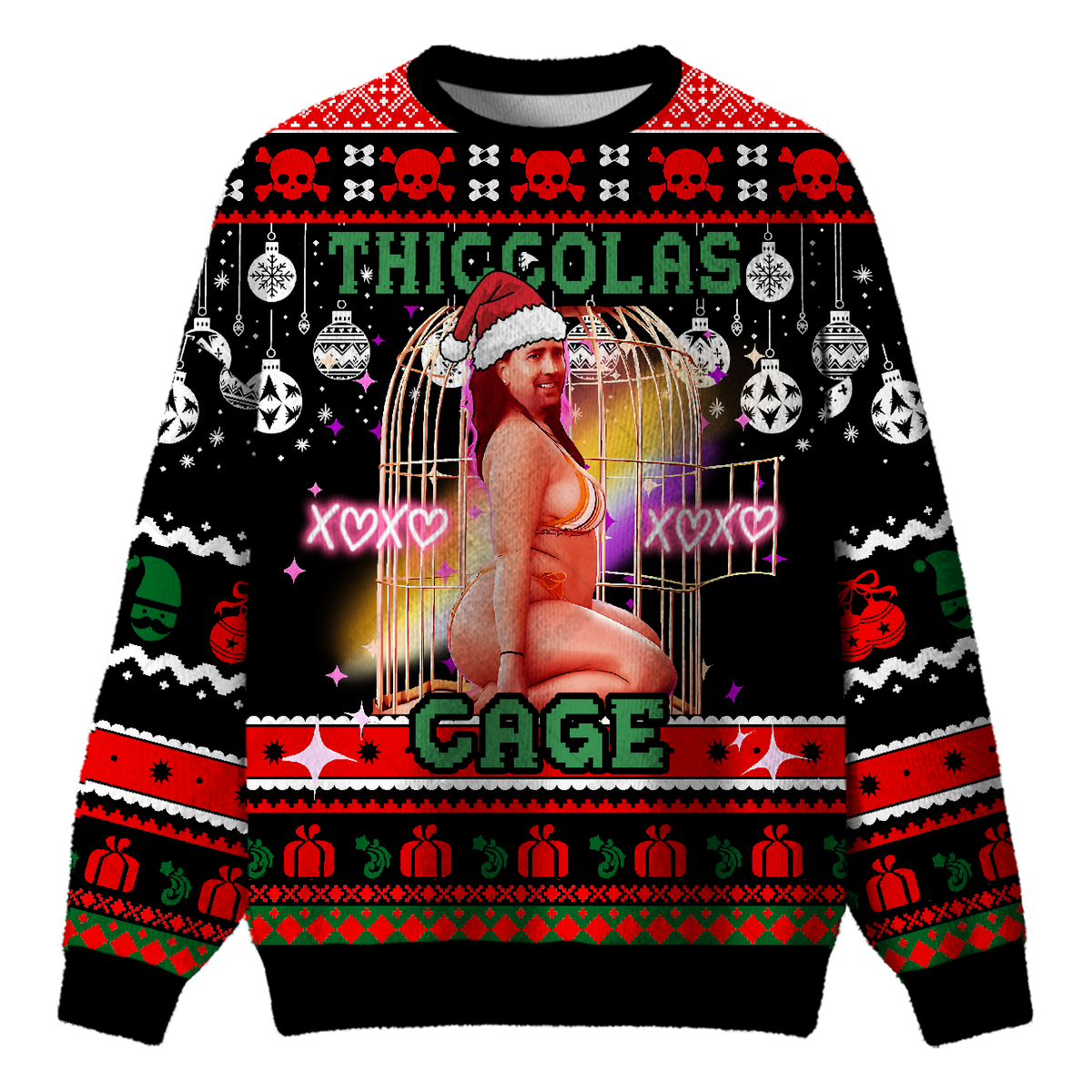 THICCOLAS CAGE UGLY CHRISTMAS SWEATSHIRT — image 1