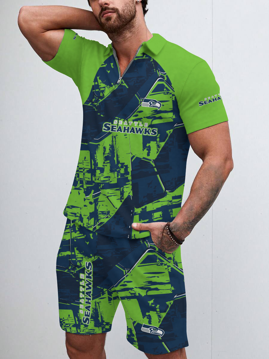 Seattle Seahawks Limited Edition ZIP Polo Shirt And Shorts Two-Piece Suits