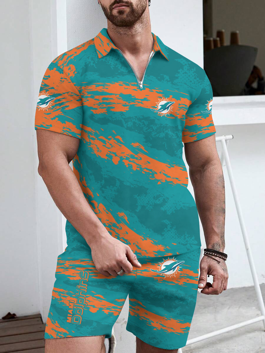 Miami Dolphins Limited Edition ZIP Polo Shirt And Shorts Two-Piece Suits