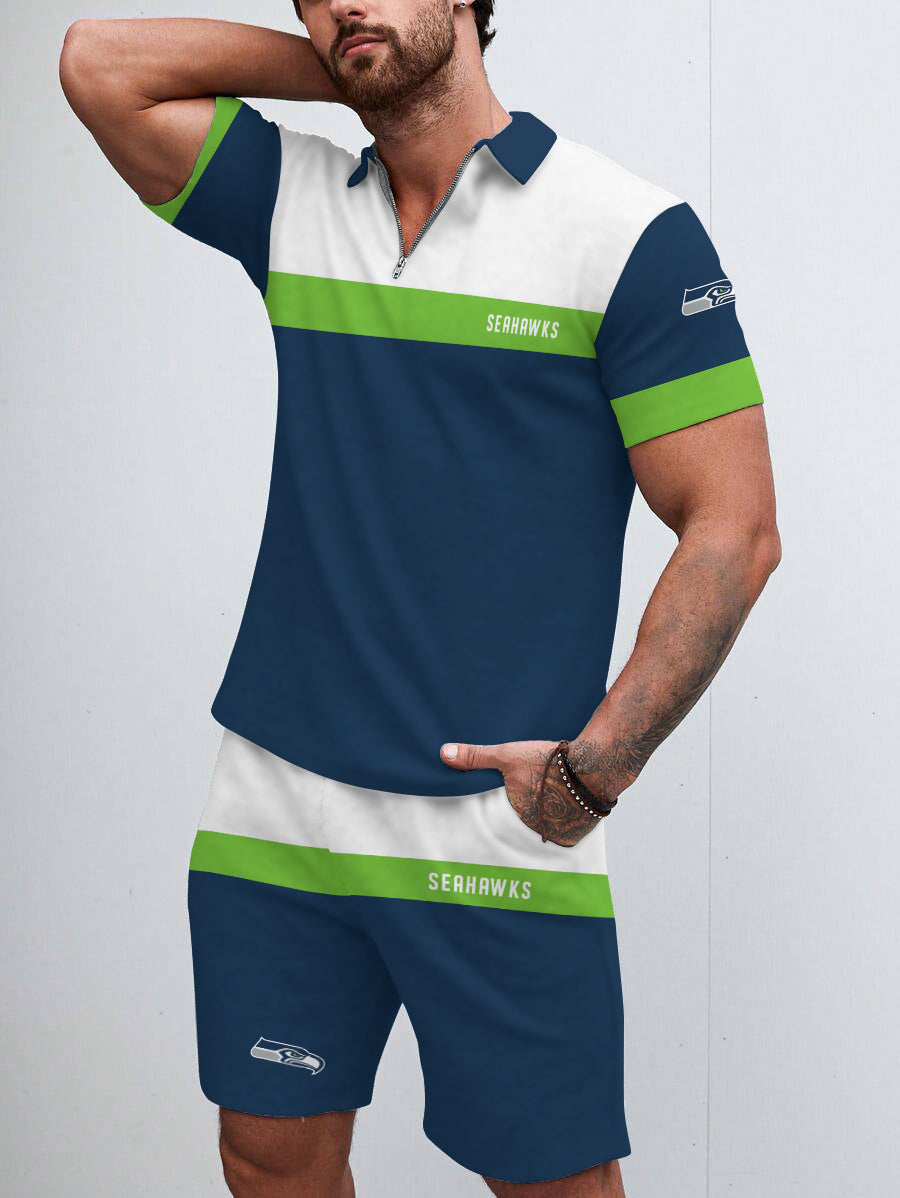 Seattle Seahawks  Limited Edition ZIP Polo Shirt And Shorts Two-Piece Suits