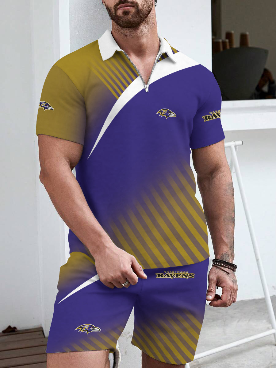Baltimore Ravens Limited Edition ZIP Polo Shirt And Shorts Two-Piece Suits