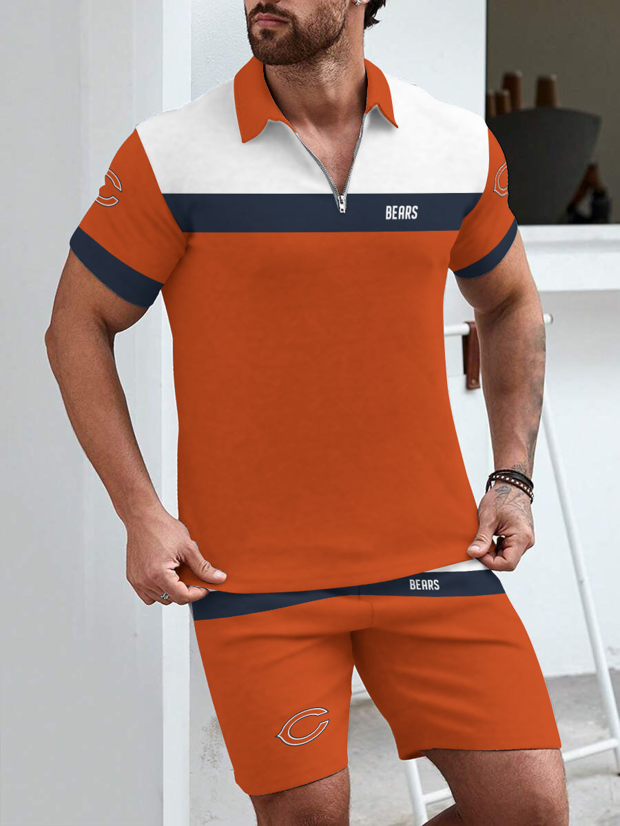 Chicago Bears  Limited Edition ZIP Polo Shirt And Shorts Two-Piece Suits