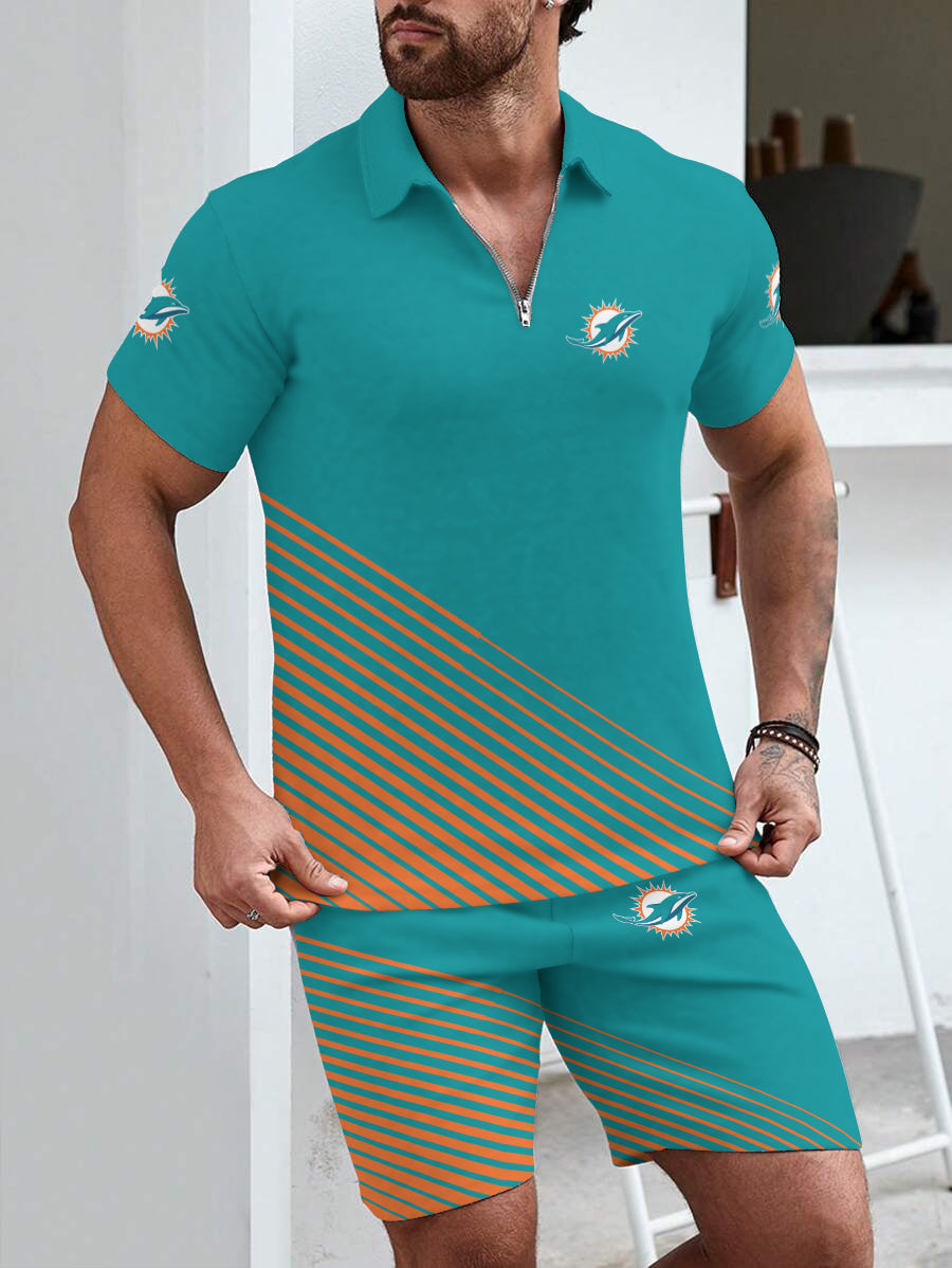 Miami Dolphins  Limited Edition ZIP Polo Shirt And Shorts Two-Piece Suits