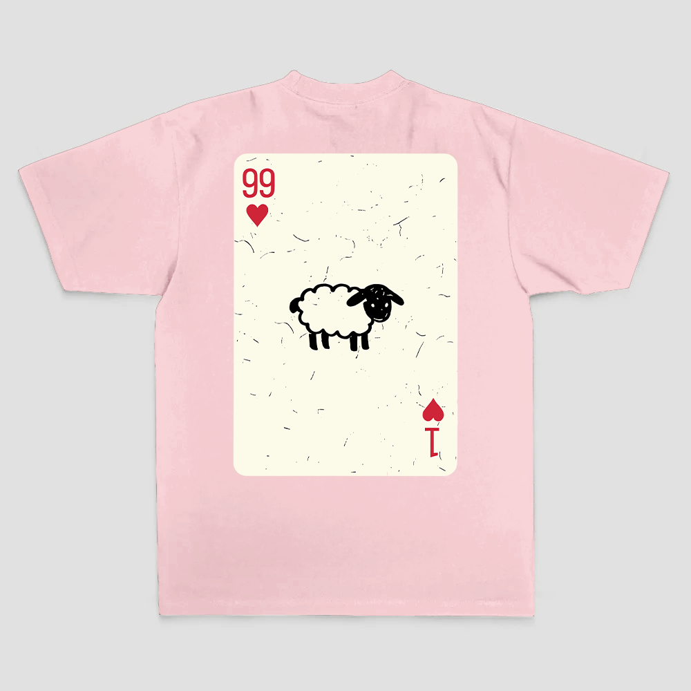 99 Of Hearts Sheep Playing Card Printed Men's T-shirt