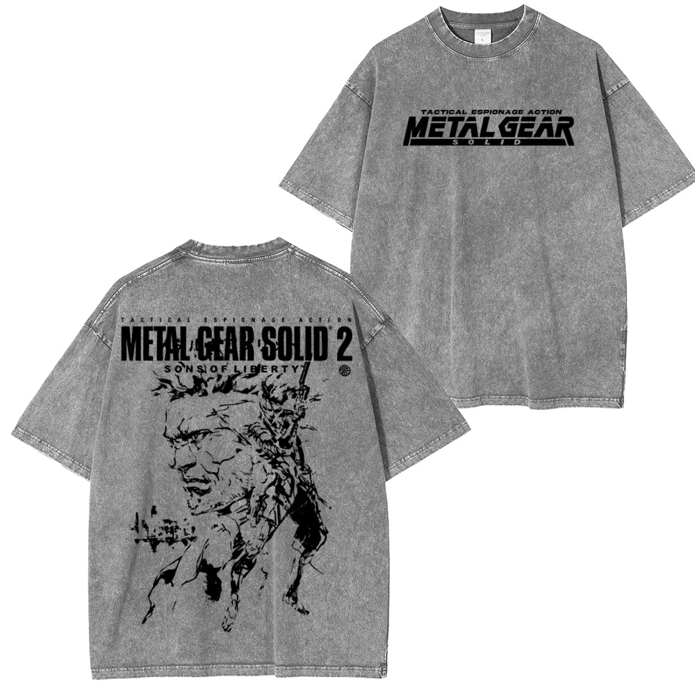 GS2 Snake And Raiden Cover Game Metal Gear Solid Graphic Unisex Washed T-Shirt