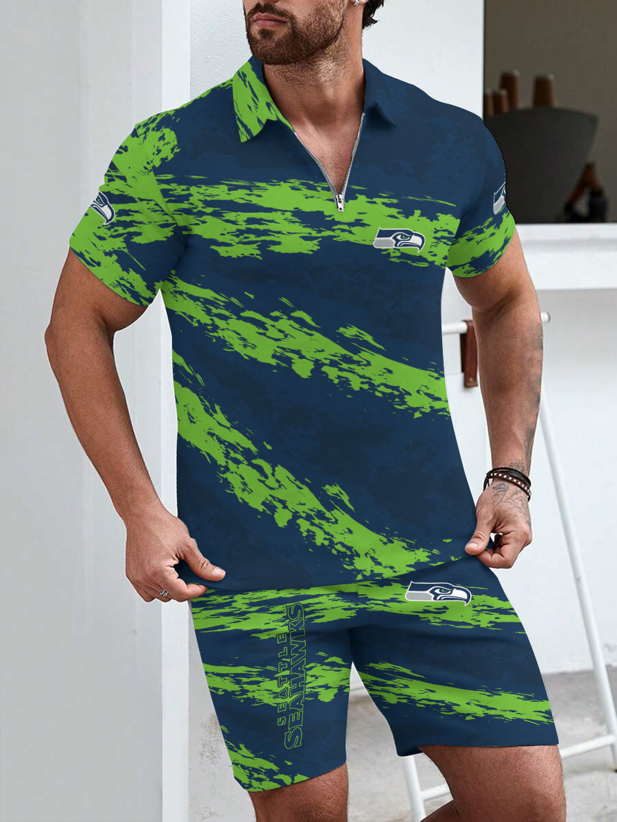 Seattle Seahawks Limited Edition ZIP Polo Shirt And Shorts Two-Piece Suits