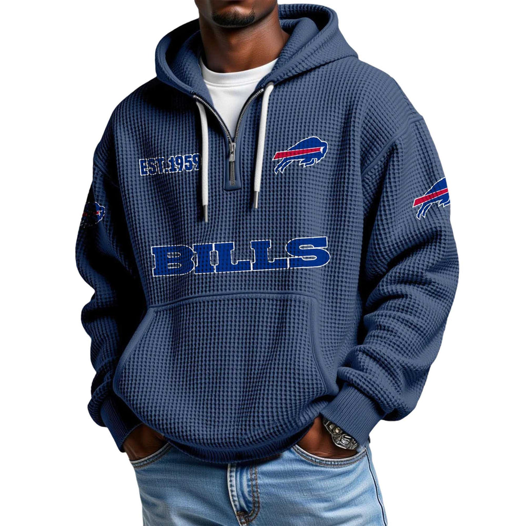 Buffalo Bills EST 1959 Printed Waffle Quarter Zip Football Fan Hoodie