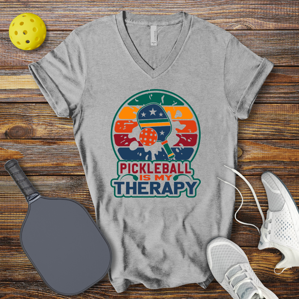 Funny Pickleball Shirt –  Pickleball is my Therapy V-Neck T-shirt