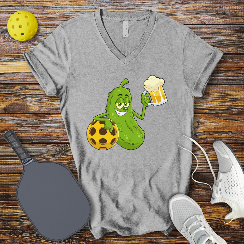 Funny Pickleball Shirt –  Pickle Drinking V-Neck T-shirt