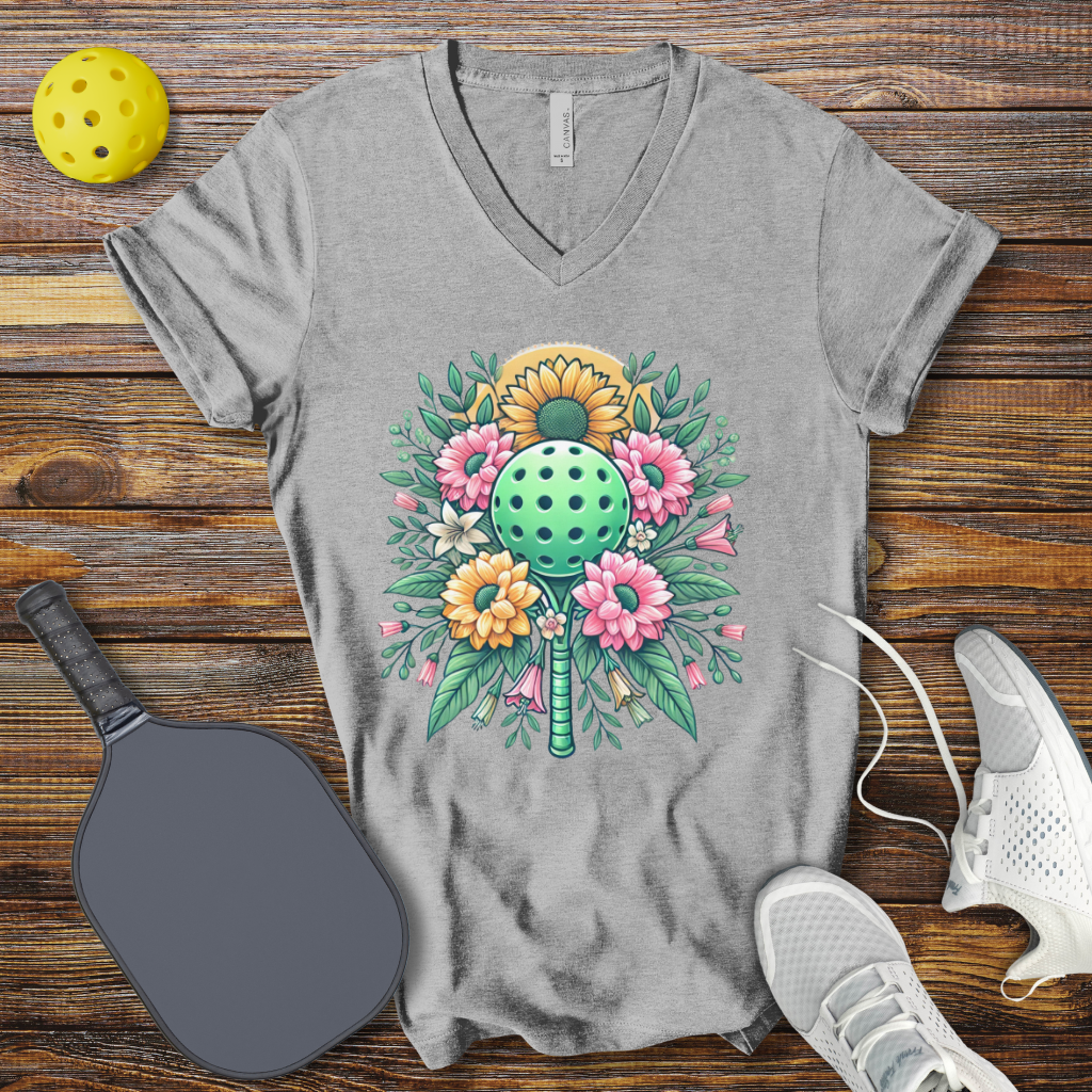 Funny Pickleball Shirt –  Floral Pickleball Dreams V-Neck T-Shirt