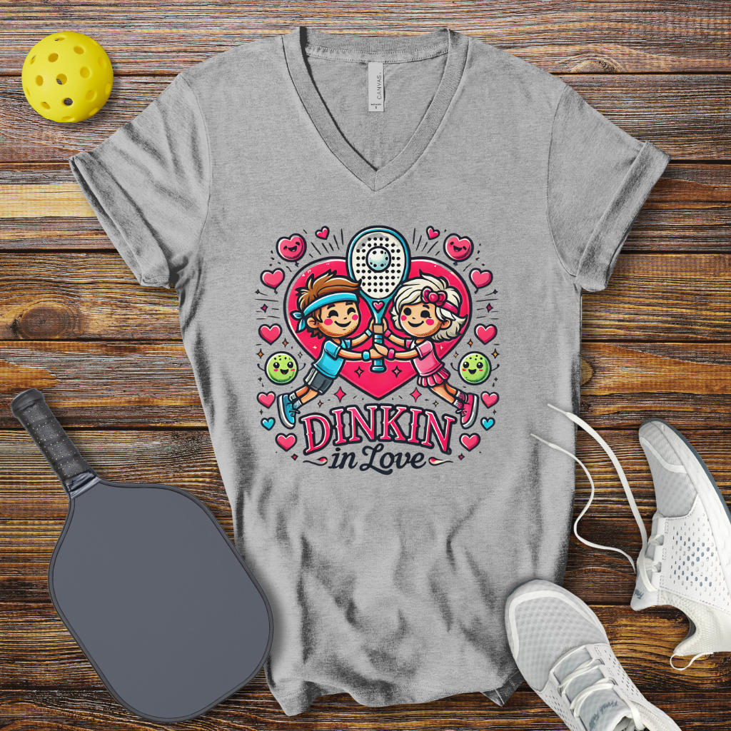 Funny Pickleball Shirt –  Dinkin in Love Valentine V-Neck T-shirt