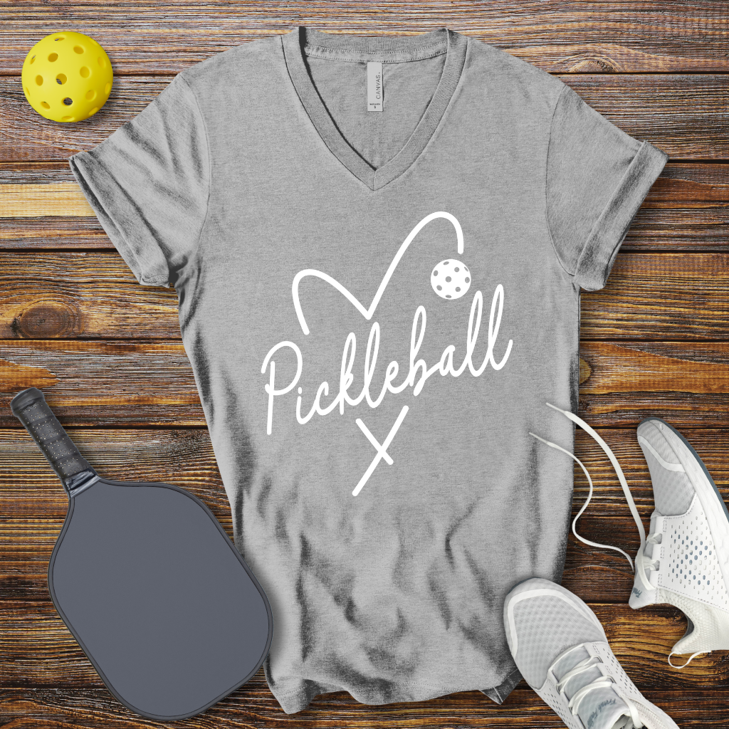 Funny Pickleball Shirt –  Pickleball Heart V-Neck T-shirt