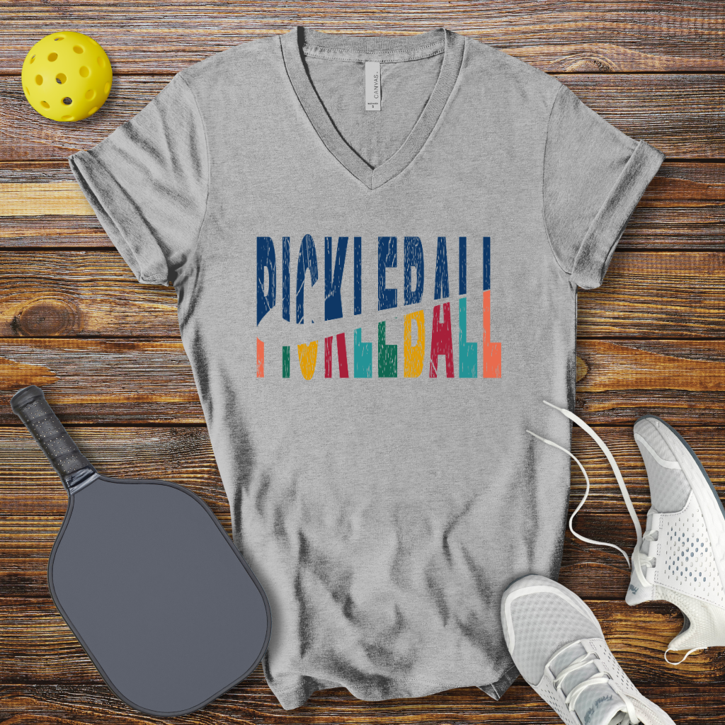 Funny Pickleball Shirt –  Pickleball Colored Logo V-Neck T-shirt