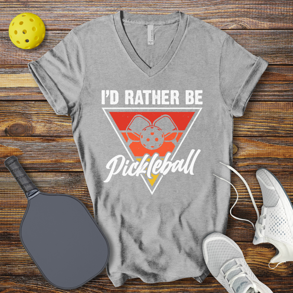 Funny Pickleball Shirt –  I'd Rather be Pickleball V-Neck T-shirt