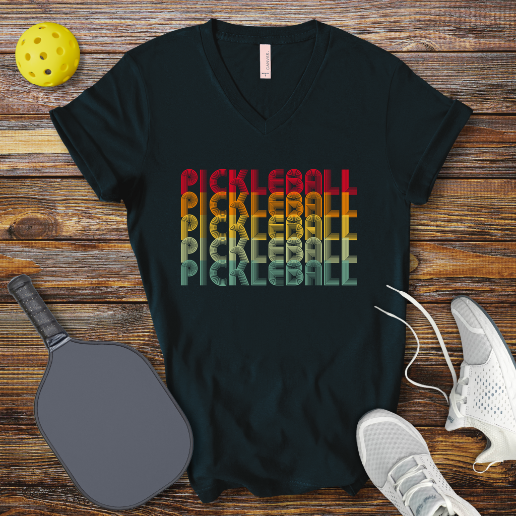 Funny Pickleball Shirt –  PIckleball Retro Colored V-Neck T-shirt