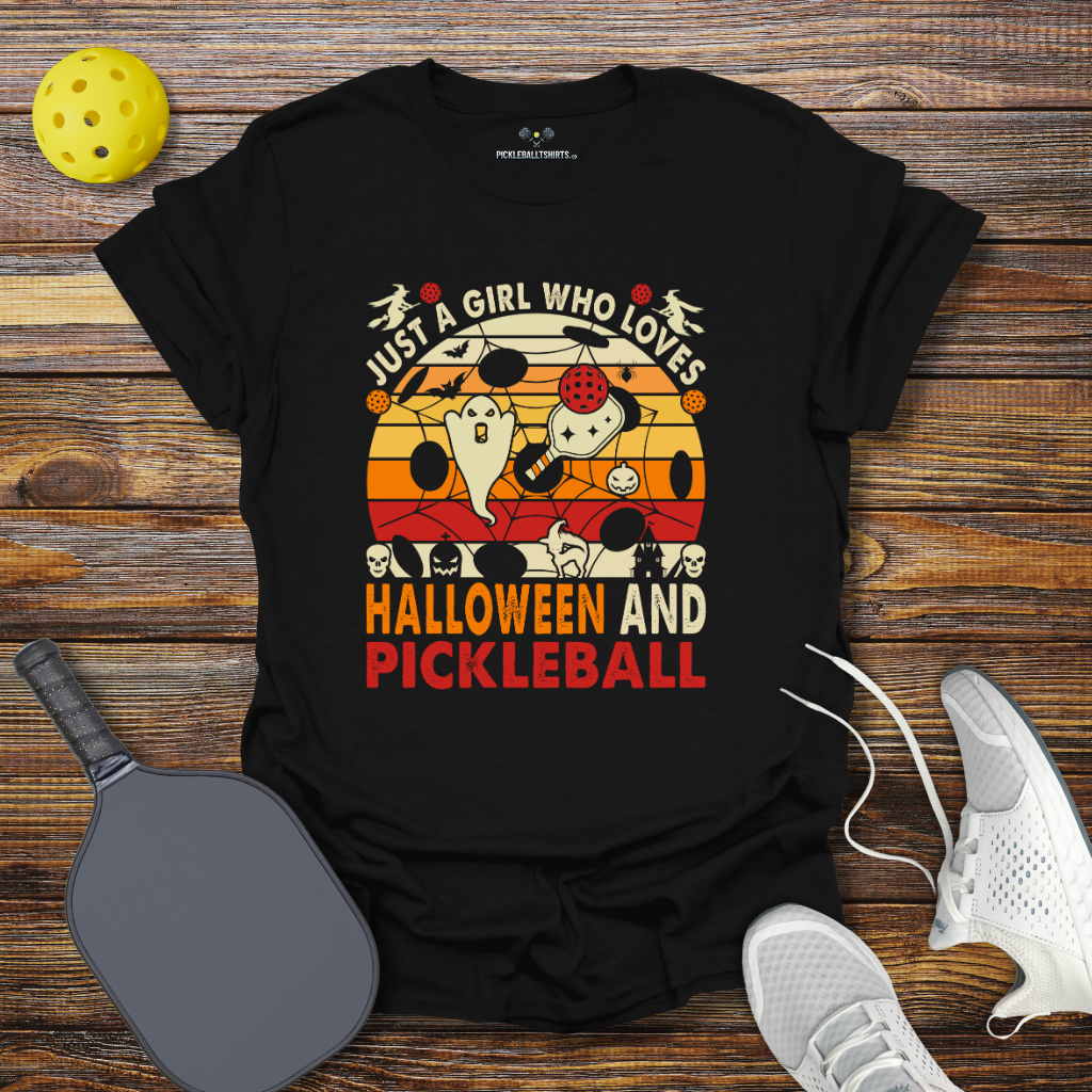 Funny Pickleball Shirt –  Just a Girl Who Loves Halloween and Pickleball T-Shirt